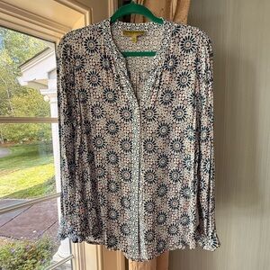 Sigrid Olsen Blue, Red, White and Gray Speckled Floral Multi Pattern Blouse